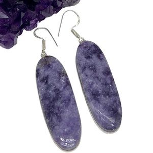 Sterling Silver 925 and Lepidolite Earrings Natural Stone Crystal Dangle Purple